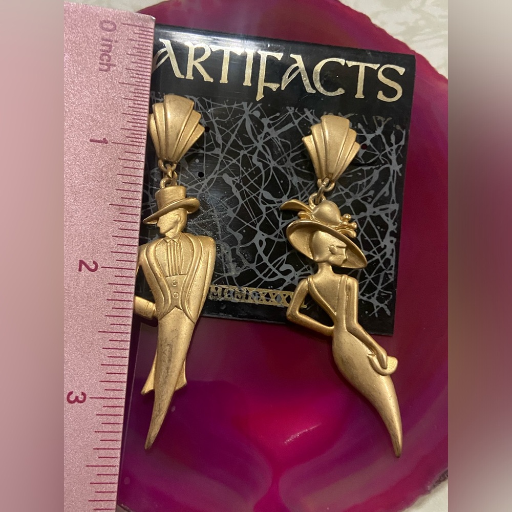 Artifacts JJ Jonette Art Deco Lady Statement Earrings #9257 - Picture 3 of 3